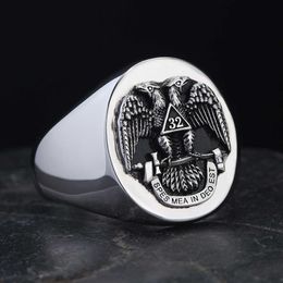 Band Rings Vintage Scottish Rite Doubleheaded Eagle Phoenix 32 Degree Mason Freemasonry Masonic Sterling Silver Ring