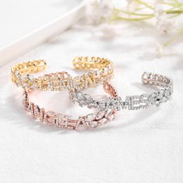 Charm Bracelets Custom Zircon Name Bracelet Personalized Crystal Initial Alphabet Letter Adjustable Bangle For Women CZ Stones Jewelry Gift 230809