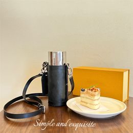 ILIVI Monogram vacuum cup Set Black colors matching Water coffee Cup Bottle Leather Gift Box Christmas Present Luxury branded Couple 316 stainless steel 500ML