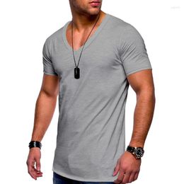 Men's T Shirts Solid V Neck Men T-shirt Slim Fit Blouse Summer Muscle Tee Tops Short Sleeve Casual Shirt S-4XL White Black Male Clothes