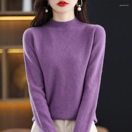 Women's Sweaters Pure Wool Sweater Half Turtleneck Knit Pullover Korean Fashion Casual Long Sleeve Top Jacket