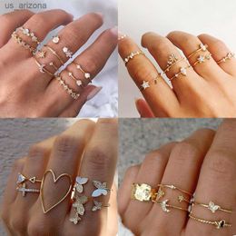 Bohemian Geometric Rings Sets Crystal Star Moon Flower Butterfly Constellation Knuckle Finger Ring Set For Women Fashion Jewellery L230620