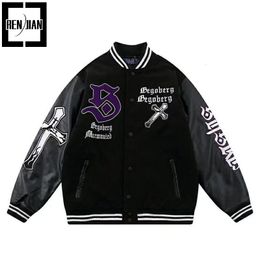 Mens Jackets Hi Street Oversized Varsity Baseball Jacket With Embroidery Boyfriend Style Vibe Letterman Coat Outerwear Leather Sleeve 230810