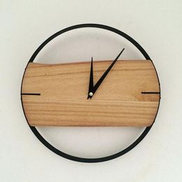 Wall Clocks Nordic Iron Art Solid Wood Clock Living Room Bedroom Modern Simple Creative Quartz Study Hanging 12 Inch