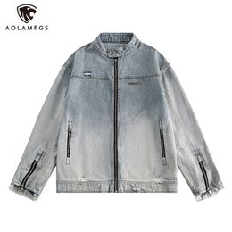 Mens Jackets Hip Hop Gradient Washed Denim Jacket for Men Streetwear Stand Collar Zipper Jeans Autumn Oversized Quality Unisex 230810