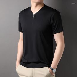 Men's T Shirts Top Grade Jacquard V Neck Brand Designer Tops Mens Plain Trendy Summer Shirt Short Sleeve Casual Fashion Clothes