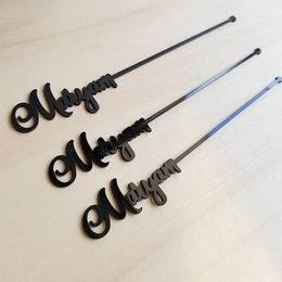 Other Event Party Supplies 50PCS Personalised Custom Stirrer With Name Birthday Stirrers With Acrylic Drink Stirrers Gold Drinking Wedding Party 230809