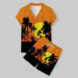 Men's Tracksuits Summer palm tree fruitfloral pattern Hawaiian style beach holiday shorts set casual shirt men's beach suit men and women suit 230810