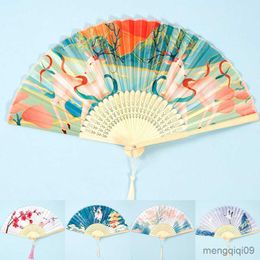 Chinese Style Products Vintage Chinese Style Silk Folding Fan Flower Pattern Art Craft Wedding Gift Ornament Dance Hand Fan With Tassel Home Decoration R230810