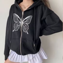 Womens Hoodies Sweatshirts 2000s Butterfly Zipper Sweatshirt Autumn Grunge Punk Harajuku Y2k Clothing Women Interesting Hip Hop 230809