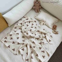 Pyjamas 7684 Baby Plain 2 Layer Swaddle Packaging Blanket New Fashion Bear Print Spring/Summer 2021 Baby Foot Sofa Baby Sleeping Bag Z230810