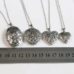 Everfast 10pc Cutout Oval Heart Round Locket Stainless Steel Pendant Necklace Crystal Photo Frame Charm Necklaces Women Men Family Memorial Jewellery SN071