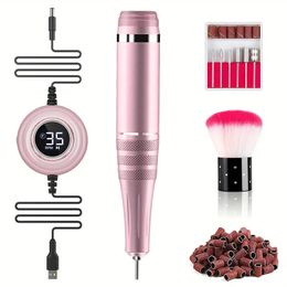 Professional 35000 RPM USB Electric Nail Drill With 6 Heads & 56 Sanding Bands - Perfect for Acrylic/Gel Nails, Manicure & Pedicure - Home Salon Tool (Red)