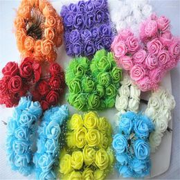 Decorative Flowers 144pcs/bag 2.5CM Multicolor PE Rose Foam Mini Artificial Silk Bouquet Solid Colour Wedding 7zSH013