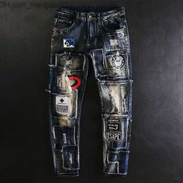 Men's Jeans 2023 Spring/Summer New Classic Fashion Embroidery Patch Straight Leg Jeans for Men's Casual Comfort Elastic High Quality Pants Z230814