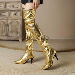 Boots Sexy Stiletto Gold Sliver Ankle Boots for Ladies 8cm High Heels Party New Shoes for Women Autumn 2023 Plus Size 3445 Drop Ship J230811