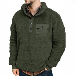 Men's Hoodies Fashion Design Men's Winter Warm Fleece Solid Pullover Sweatshirt Jacket Button Collar Sweater Coat Accessories
