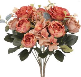 Decorative Flowers 30cm Rose Peony Pink Silk Artificial Bouquet Fake Faux For Home Wedding Decoration Indoor Decor