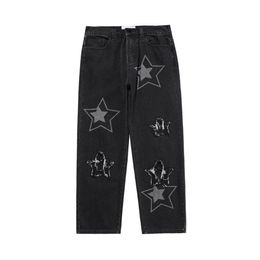 Erkekler Kot 2021 Siyah Jean Street Giyim Erkekler Giyim Yıldızı Grafik Baggy Pantolon Yırtılmış Y2K Pantalones de Hombre Kargo Geniş Bacak P248Q