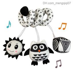 Pull Toys Hanging toys car seats cribs baby spiral plush beds strollers black and white toys toys with rattlesnake BB squeezers Z230814