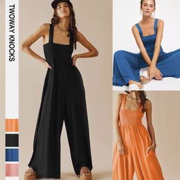 Womens Two Piece Pants TWOWAY KNOCKS Onepiece Wide Leg Straight Midwaist Backless Casual Thin Style Loose Tank top Jumpsuit Women 230810