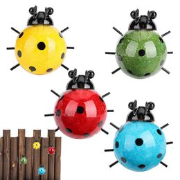 Decorative Objects Figurines Pcs Set Metal Cute Ladybugs Beautifully Bling Colour Garden Fence Wall Art Decoration Outdoor Wall Sculptures 230810