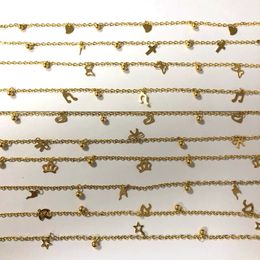 Anklets Random 9Pcs/lot Butterfly Heart Star Cross Gold Colour Stainless Steel Anklets For Women Indian Jewellery Summer Beach-Barefoot 230810