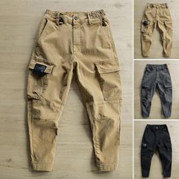 Men's Pants Casual Elastic Waist Ankle-Length Solid Color Mid-Waist Male Sweatpants Skin-Touch Training Slacks For Mountain Climbing