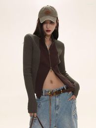 Women's Knits Deeptown Y2k Vintage Zip Up Sweater Cardigan Women Kpop Hippie Harajuku Patchwork Slim Jumper Korean Grunge Knitted Top Female