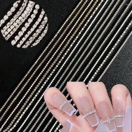 Nail Art Decorations 20cm Diamond Pearl Claw Chain Charm 3D Metal Alloy Gold Silver AB For Decoration Can Be Cut