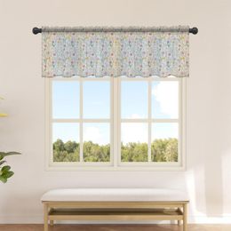 Curtain Flowers Foliage Texture Short Tulle Curtains For Kitchen Cafe Sheer Voile Half-Curtain Bedroom Doorway