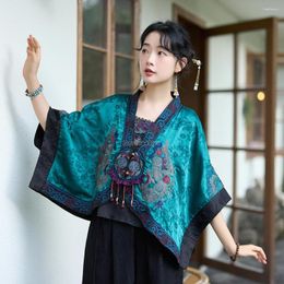 Ethnic Clothing 2023 Chinese Style Vintage Embroidered Short Cape Coat Loose Bat-sleeve Sunblock Women National Top S569