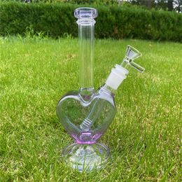 9 inch Purple Heart Shape Glass Bong Hookah Shisha Smoking Tobacco Water Pipe Philtre Bubbler With Downstem & 14mm Male Bowl