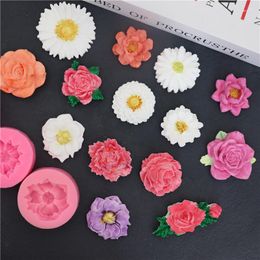 Baking Moulds Multi Mini Flower Fondant Cake Mold Sunflower Chrysanthemum Silicone Decorating Molds Rose Lotus Tool Accessories