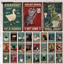 Black Cat Metal Poster My Lord Vintage Plaque Metal Signs Of A Goose Tin Signs Animals Sitting On Toilet Tin Plate for Bathroom Toilet Wall Decor 30X20CM w01