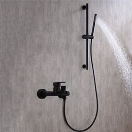 Black Shower Mixing Faucet Brass Wall Mounted Basin Faucet Single Handle Bathroom Mixer Tap & Shower Head Sets &Shower Slide Bar