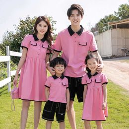 Family Matching Outfits Summer Matching Family Outfits Mother Daughter Matching Pink Dress Dad Son Cotton T-shirt Shorts Holiday Couple Matching Clothes