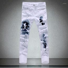 White Fashion Men Jeans Unique Lighting And Man Printing Cotton Large Size 40 Jeans For Men 2020 New1248n