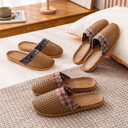 Slippers Linen Women Summer Bamboo Mats Home Wooden Floor Shoes Eva Soft Sole Beach