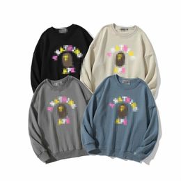 A Bathing Ape Autumn and Winter New Teenager Colorful Letter Underlay Shirt Men's Round Neck Pullover with Plush Sweater Bathing Ape Hooded