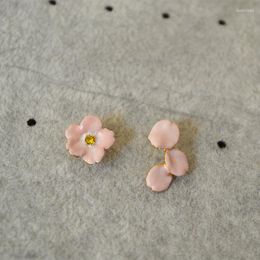 Dangle Earrings Japanese Beautiful Romantic Pink Cherry Blossom Season Sweet Handmade Enamel Asymmetric