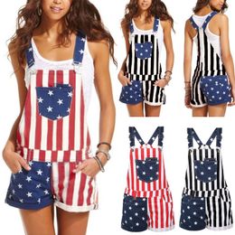 American Flag Denim Bib Overalls Women Summer Fashion Patchwork Black Jeans Jumpsuit Woman Suspenders Big Size Romper Shorts 4XL