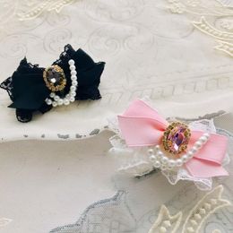 Dog Apparel Handmade Elegant Accessories Hairpin Pet Items Head Wear Pink Gem Pearl Bow Grooming Maltese Poodle Small Breed Yorkie