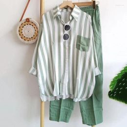 Women's Two Piece Pants Elegant Summer Striped Shirts Suit Vintage Blouse Wide Leg Sets Set Women Outfit 2023 Casual Solid Colour