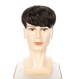 Cosplay Wigs Gres Men Synthetic Hairpiece Short High Temperature Fibre Natural Black Male Toupee Straight Man Wigs for Daily Use 230811