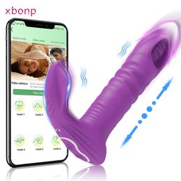 Vibrators Bluetooth APP Controlled Vibrator Female Wireless Thrusting Dildo G Spot Clitoris Stimulator Wear Sex Toys for Women Panties 230811