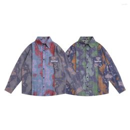 Men's Casual Shirts Oversize Long Sleeve Tops Blouses For Men Women Goth Academia Aesthetic Clothing Coats Tie Dye Y2k Streetwear Winter