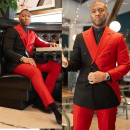 Męskie garnitury Blazery męskie garnitury Blazery męskie garnitury Blazery męskie czerwone garnitur 2 sztuki spodnie blezerowe podwójne piersi szczytowe klapy splatane biznes Slim Fit f
