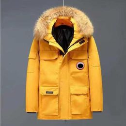Jaqueta de luxo canadense ganso longo para baixo jaqueta ganso designer luxo mulheres jaquetas bordado letras canadense inverno com capuz ao ar livre bombardeiro jaquetas