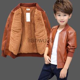 Jackets New Arrived Boys Coats Autumn Winter Fashion Korean Children's Plus Velvet Warming Cotton PU Leather Jacket For 111Y Kids Hot x0811